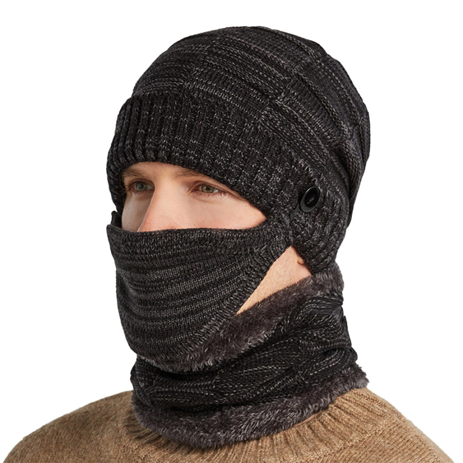 

Men's Outdoor Autumn And Winter Warm Knitted Hat Three-piece Set