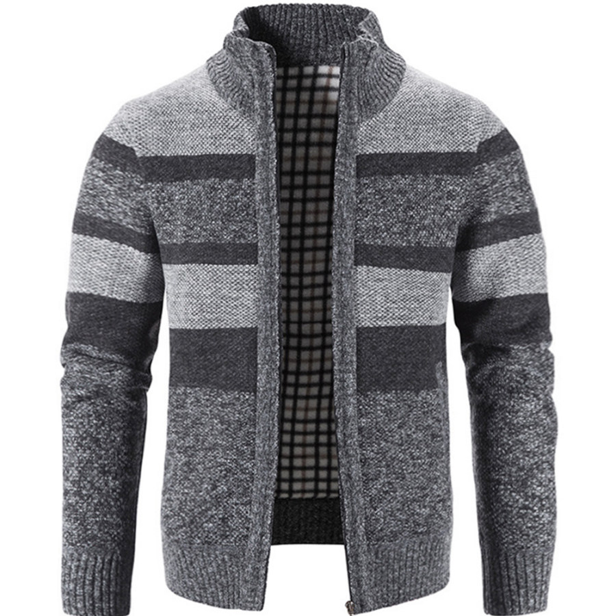 

Men's Outdoor Warm Colorblock Fleece Stand Collar Knit Jacket Cardigan