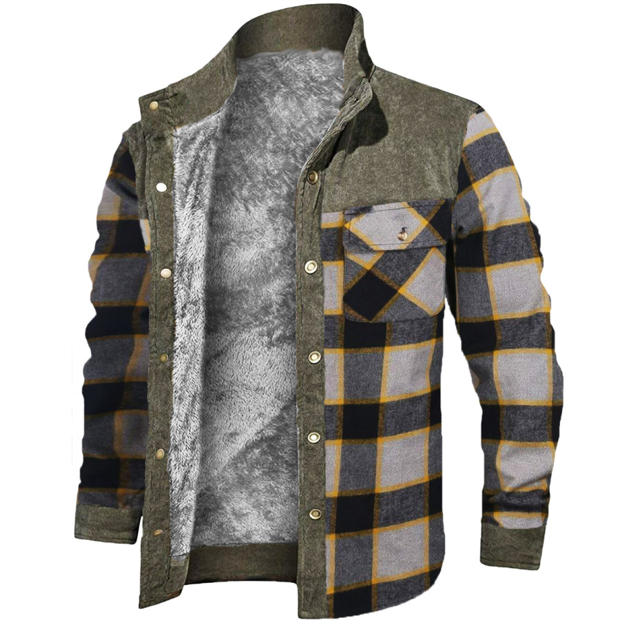 

Men's Retro Check Pattern Stitching Warm Wanderer Jacket