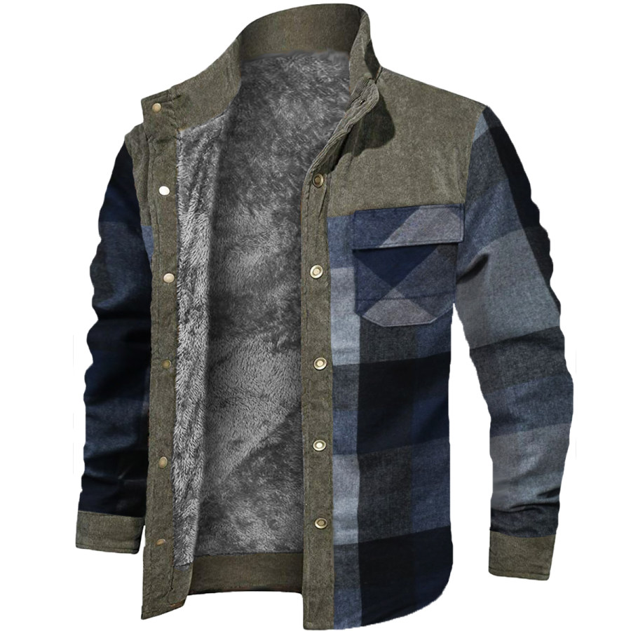 

Men's Retro Check Pattern Stitching Warm Wanderer Jacket