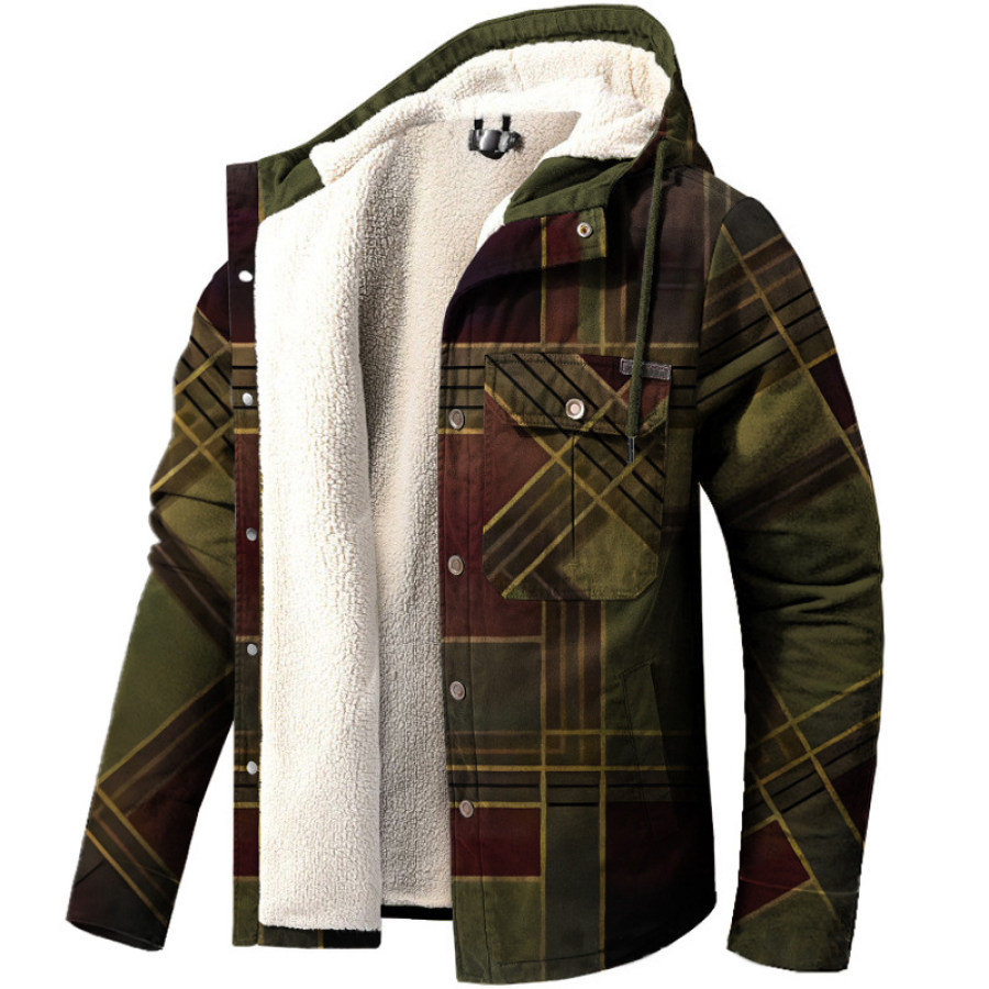 

Men's Vintage Aztec Western Ethnic Print Check Fleece Hooded Jacket