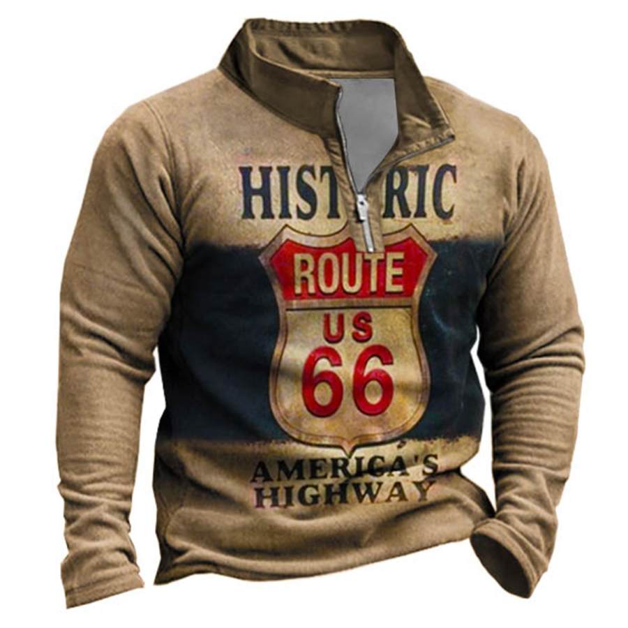 

Men's Vintage Historic Route 66 America's Highway Quarter Zip Sweatshirt