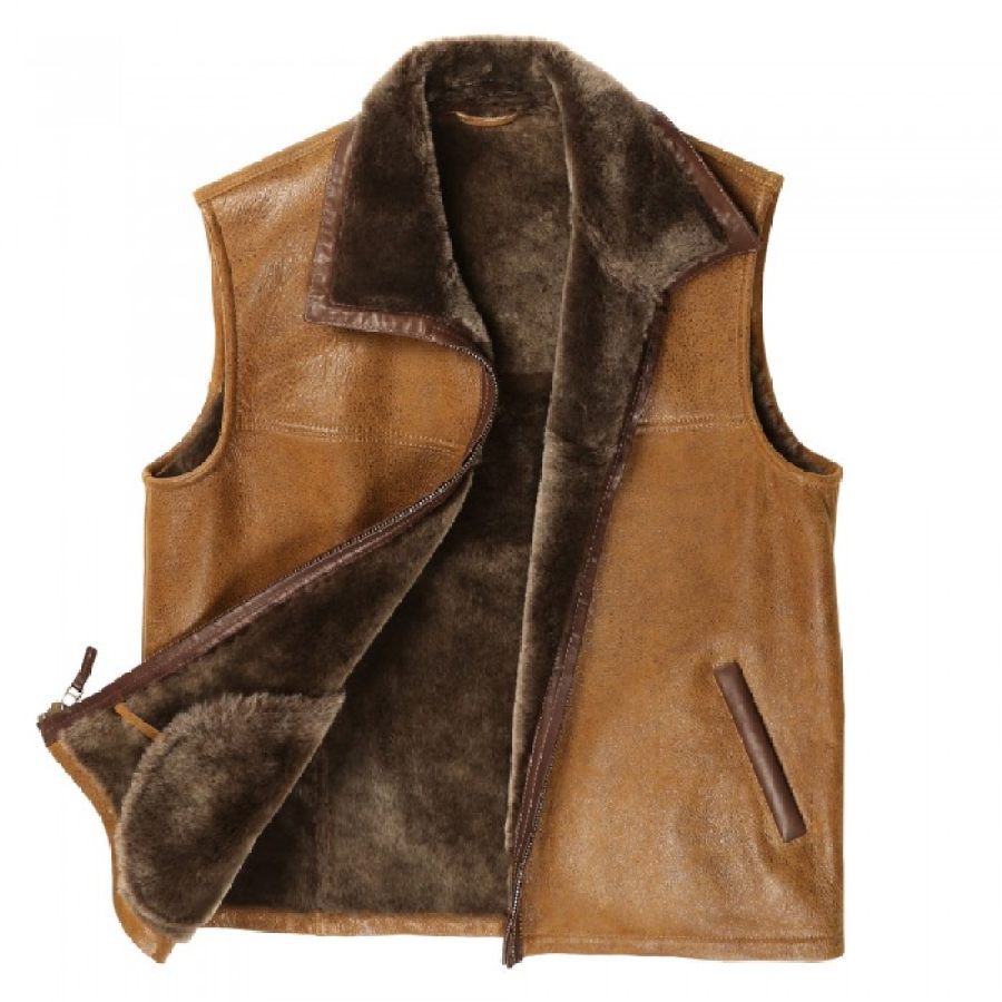

Men's Outdoor Fleece Warm Pocket Leather Gilet