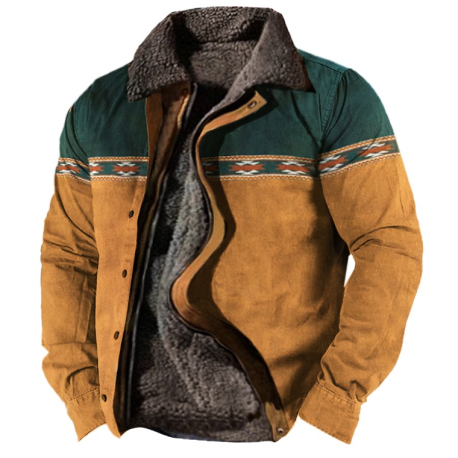 

Men's Outdoor Vintage Western Aztec Tribal Geometric Print Jacket