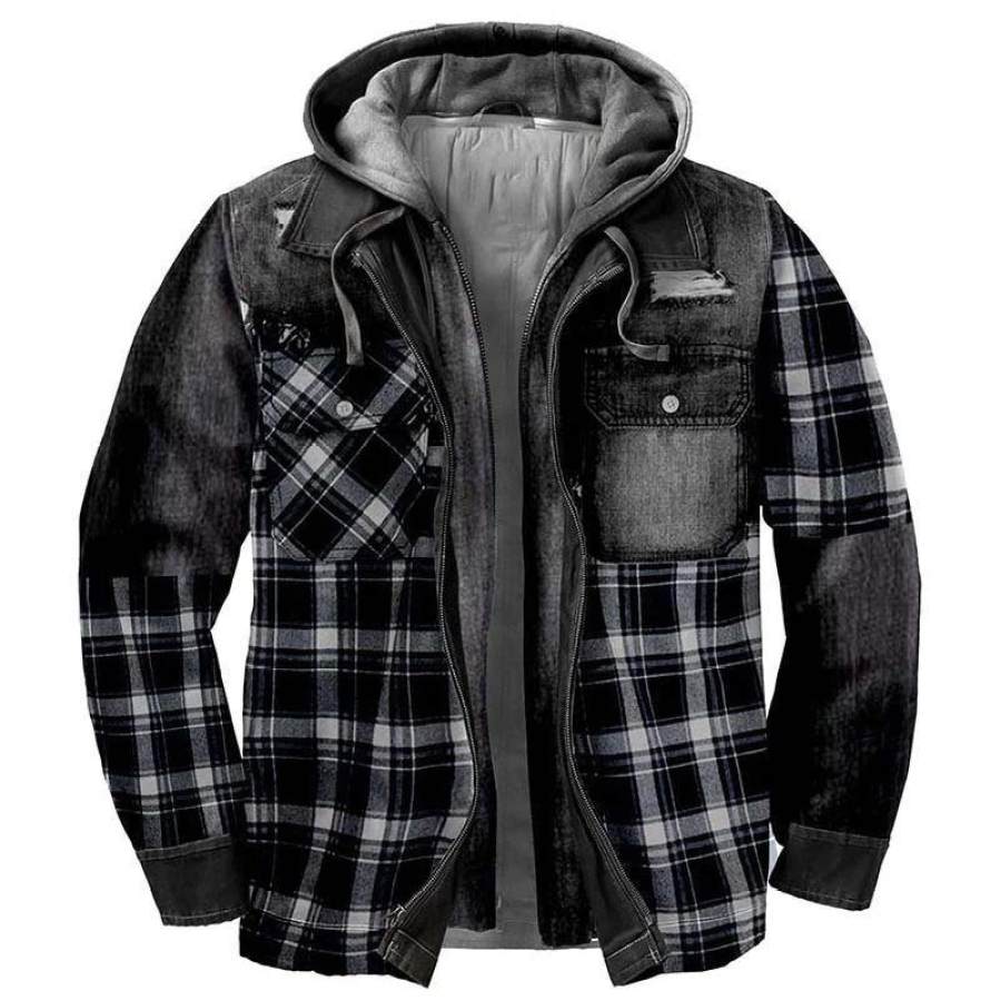 

Men's Vintage Plaid Hooded Jacket