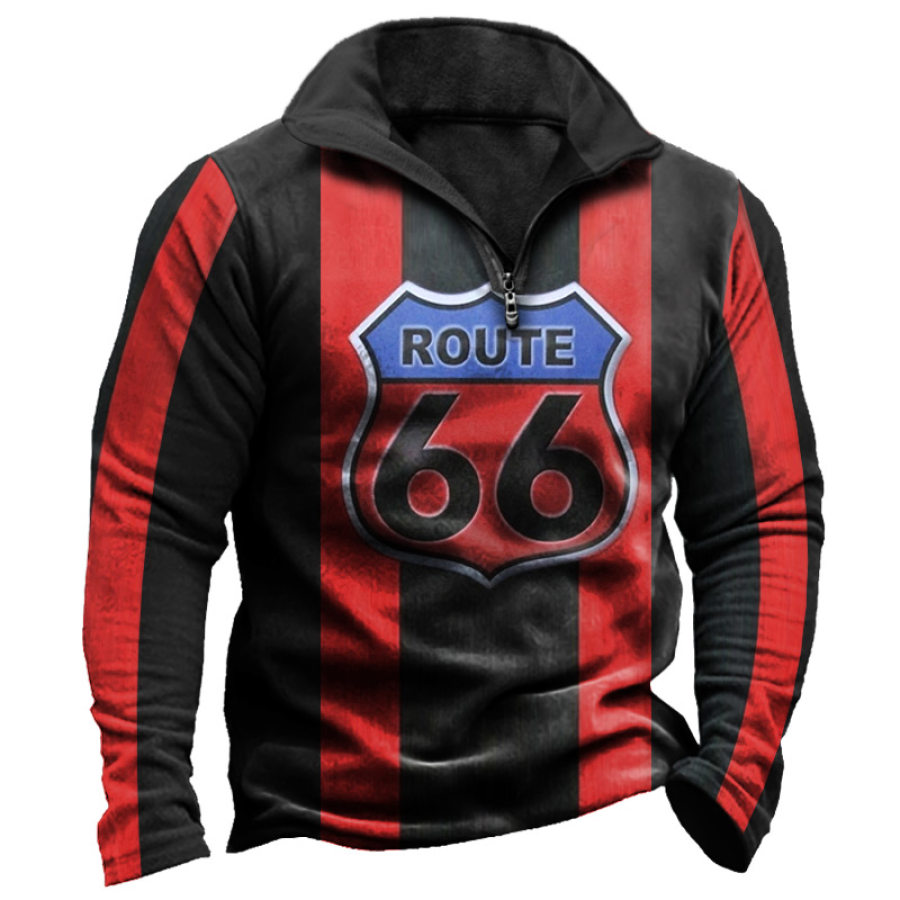 

Men's Vintage Stripe Route 66 Print Quarter Zip Sweatshirt