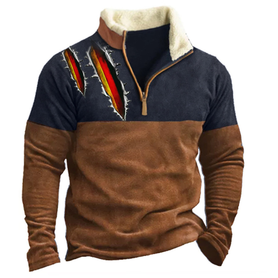 

Men's Vintage German Flag Print Zipper Stand Collar Sweatshirt