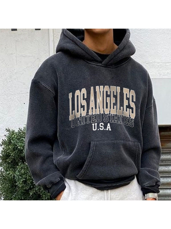 Men's Vintage LOS ANGELES USA Long Sleeve Hoodie