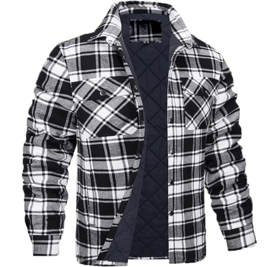 

Men's Flannel Quilted Lining Padded Long Sleeve Button Check Jacket