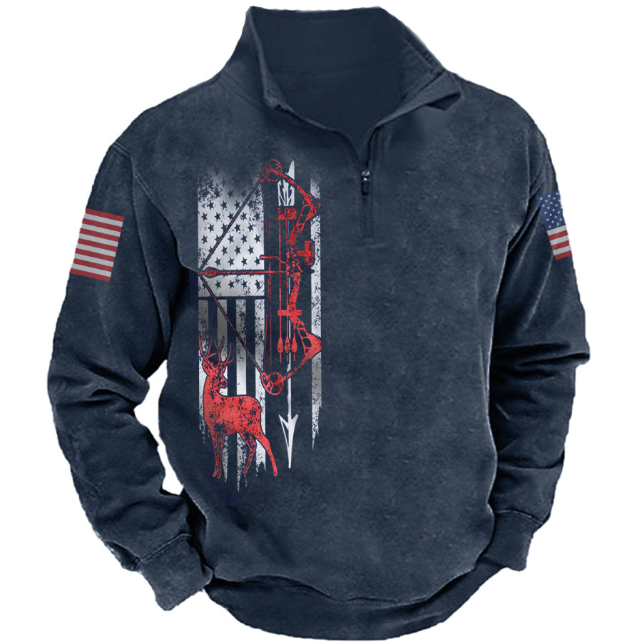 

Men's Vintage American Flag Zip Up Long Sleeve Sweatshirt