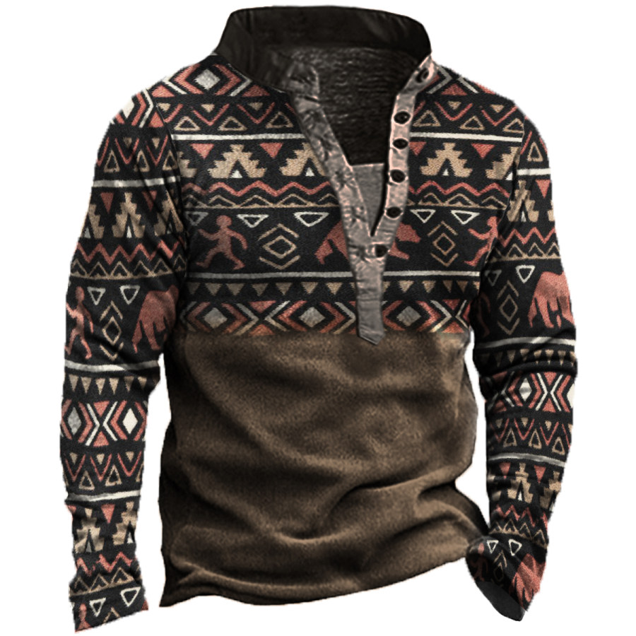 

Men's Vintage Ethnic Print Long Sleeve Sweatshirt