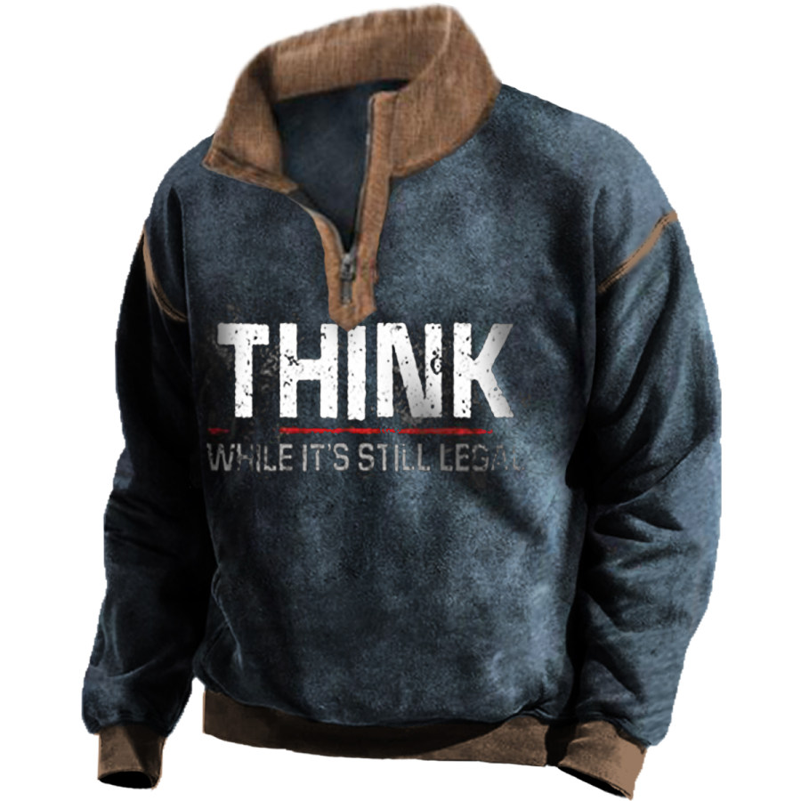 

Men's Distressed THINK Vintage Long Sleeve Zipper Sweatshirt