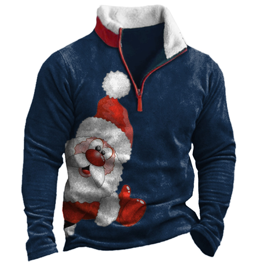 

Men's Vintage Santa Color Block Zip Neck Sweatshirt