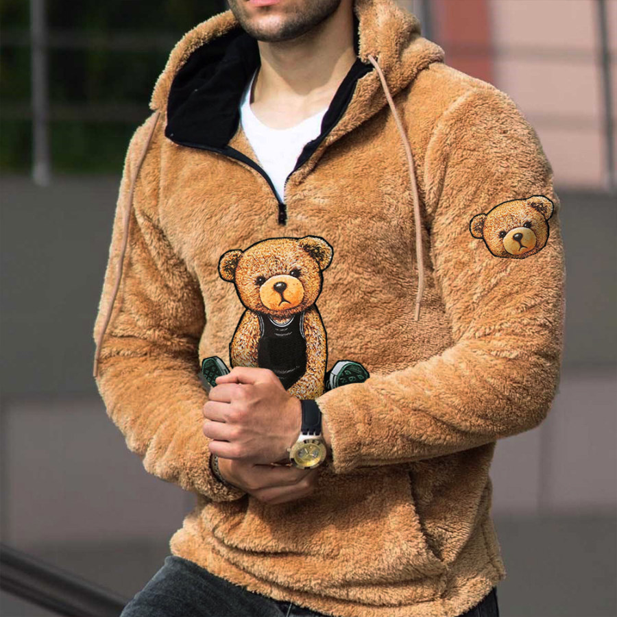 

Felpa Con Cappuccio Da Uomo In Lana D'agnello Teddy Bear Warm