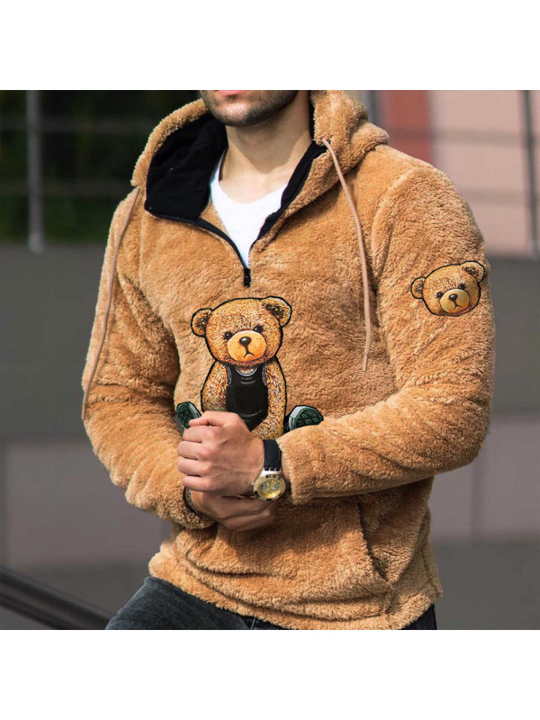 Teddy Bear Warm Men's Lamb Wool Hoodie