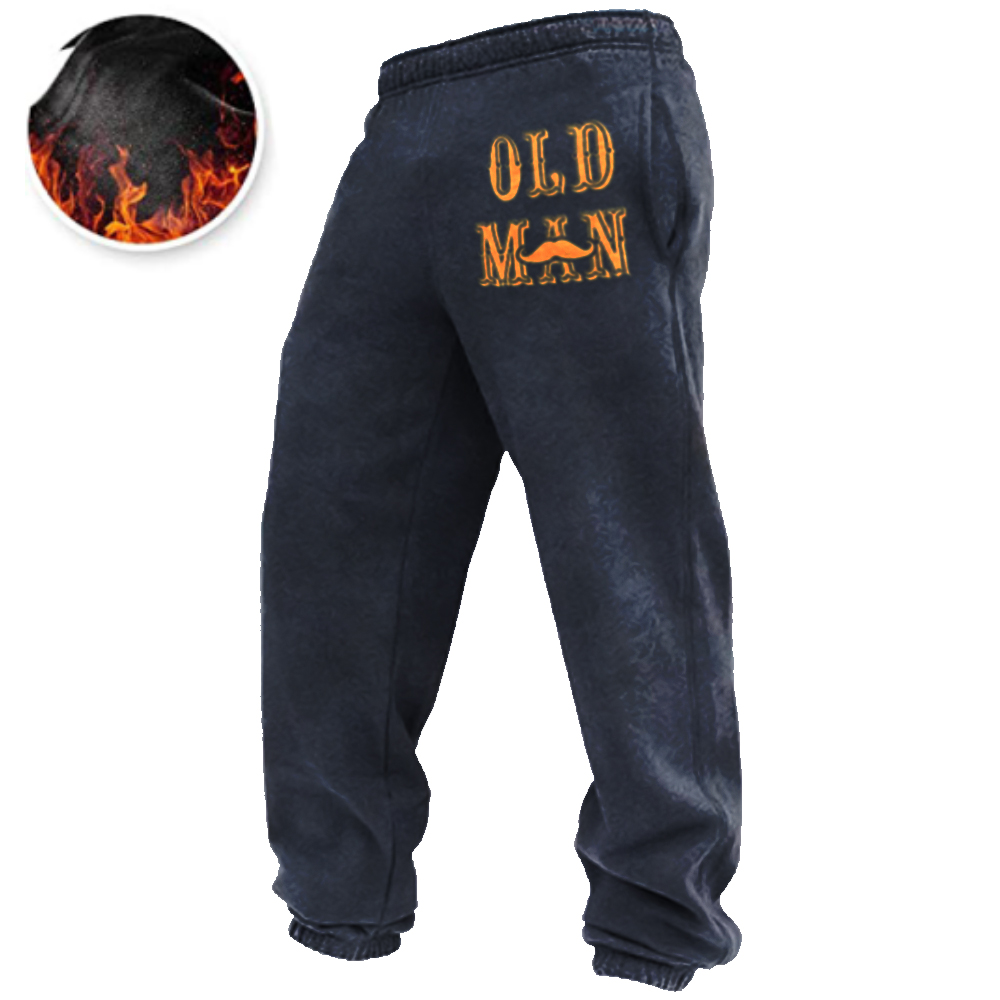Men's Old Man Print Chic Soft Fleece Loose-fit Sweatpants With Pockets