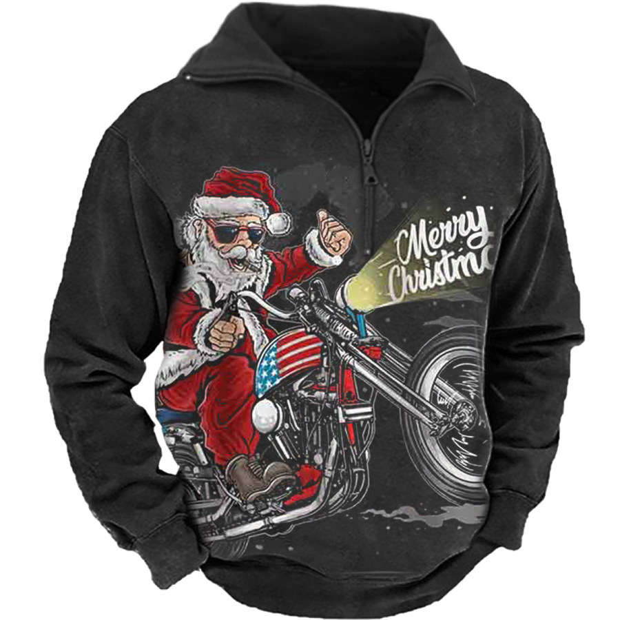 

Men's Vintage Casual Santa Biker Long Sleeve Sweatshirt