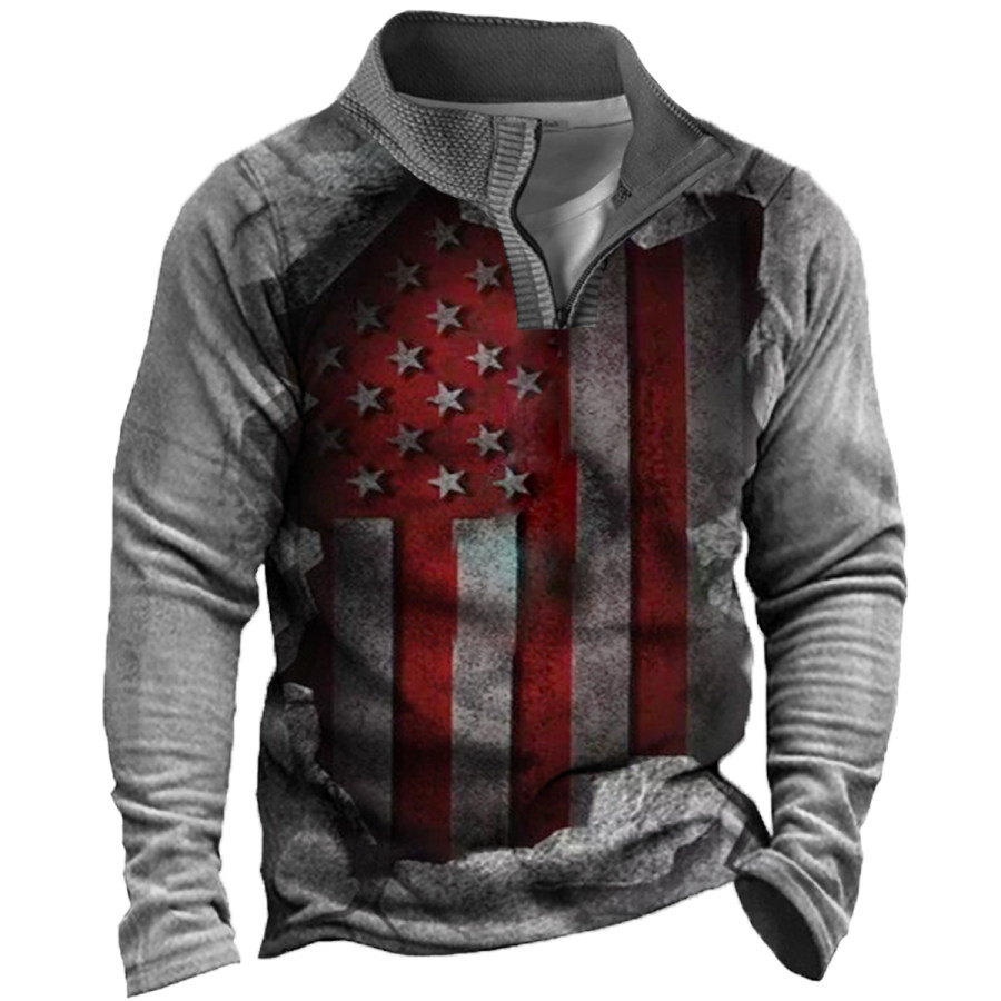 

Men's Vintage Distressed American Flag Long Sleeve Sweatshirt
