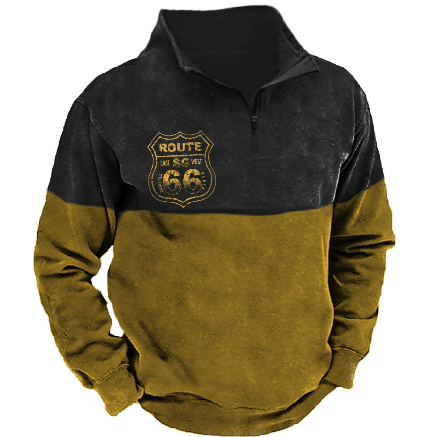 

Men's Vintage Color Block Route 66 Long Sleeve Sweatshirt