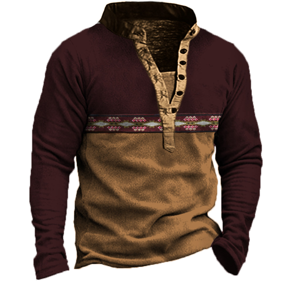 

Men's Retro Ethnic Contrast Color Long Sleeve Sweatshirt