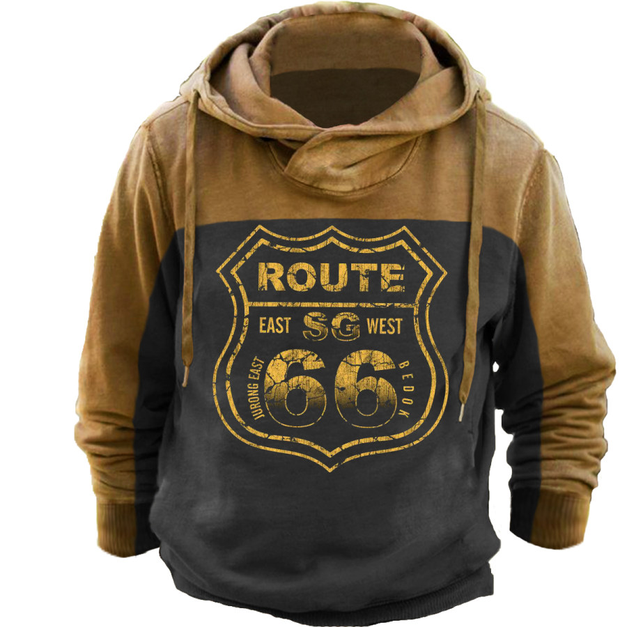

Men's Vintage Route 66 Colorblock Hooded Long Sleeve Sweatshirt