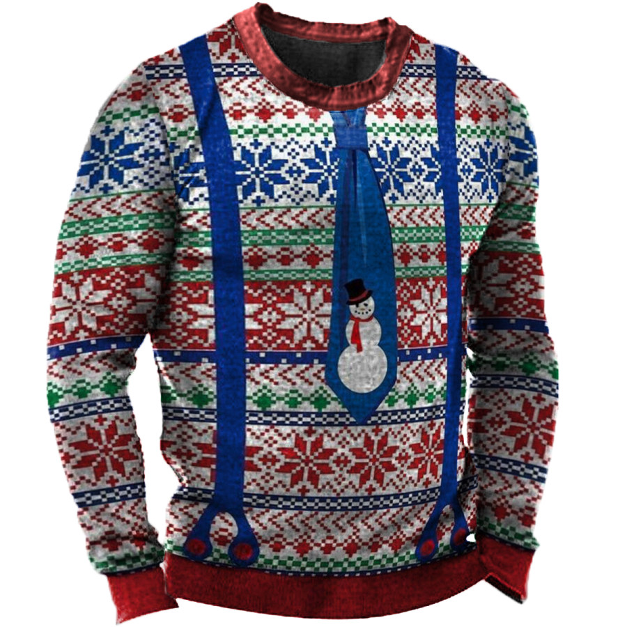 

Men's Retro Old Christmas Color Contrast Long-sleeved T-shirt