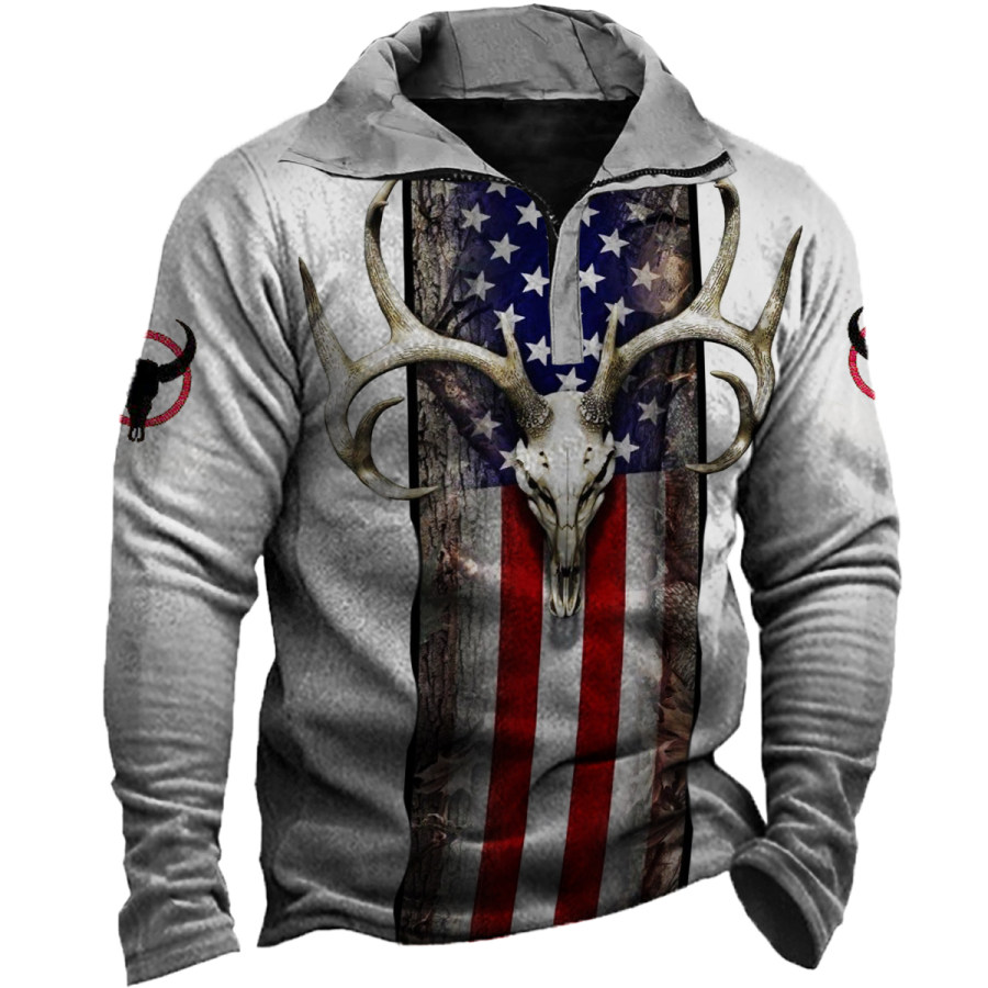 

Men's Vintage American Flag And Deer Long Sleeve Sweatshirt