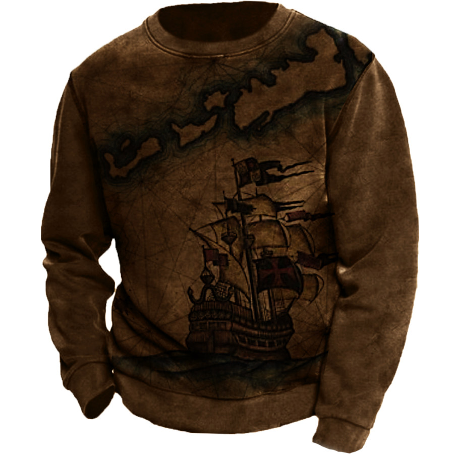 

Men's Vintage Distressed Nautical Round Neck Long Sleeve Sweatshirt