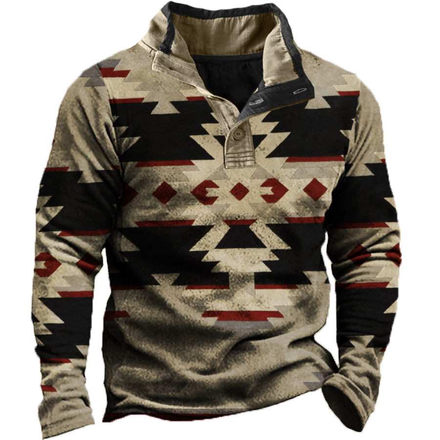 

Men's Vintage Distressed Ethnic Print Long Sleeve Sweatshirt
