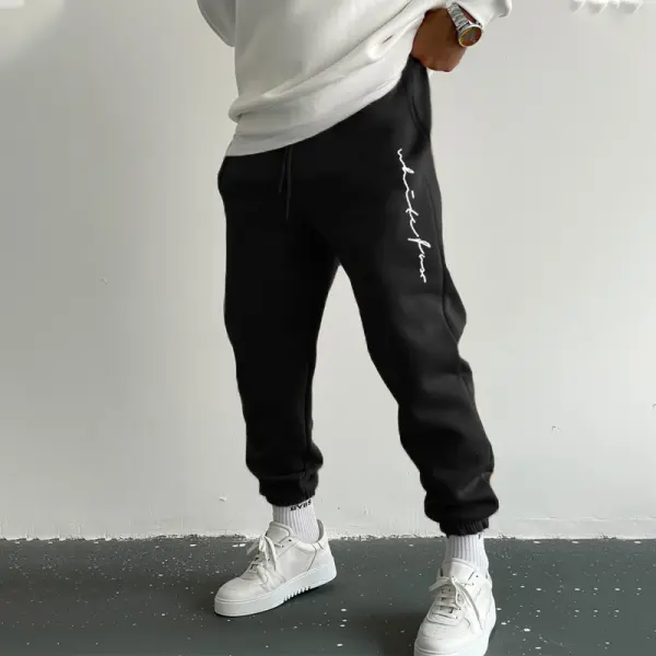 Men's Casual Printed Simple Fleece Sweatpants - Faciway.com 