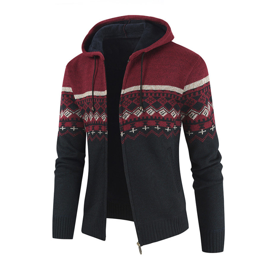 

Men's Retro Colorblock Long Sleeve Zipper Hoodie Cardigan Jacket