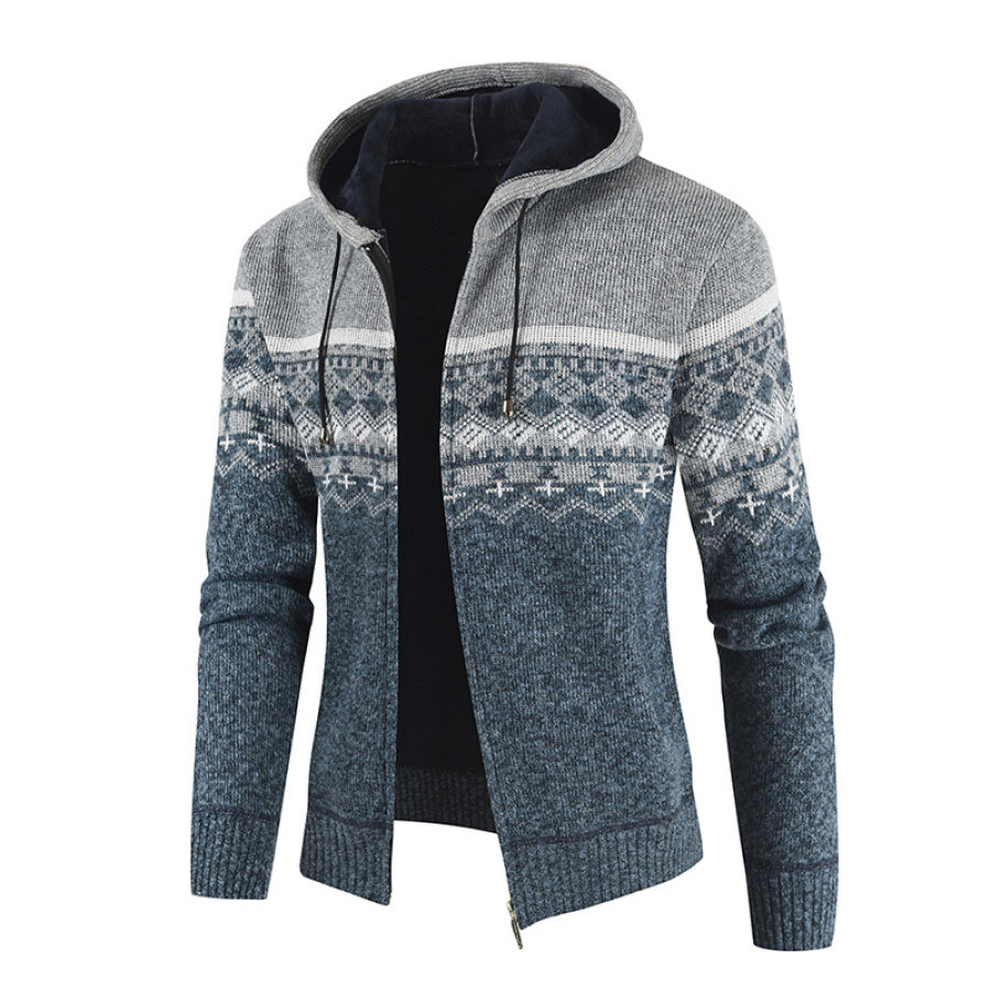 

Men's Retro Colorblock Long Sleeve Zipper Hoodie Cardigan Jacket