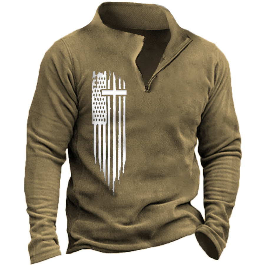

Men's Vintage Distressed American Flag Long Sleeve Sweatshirt