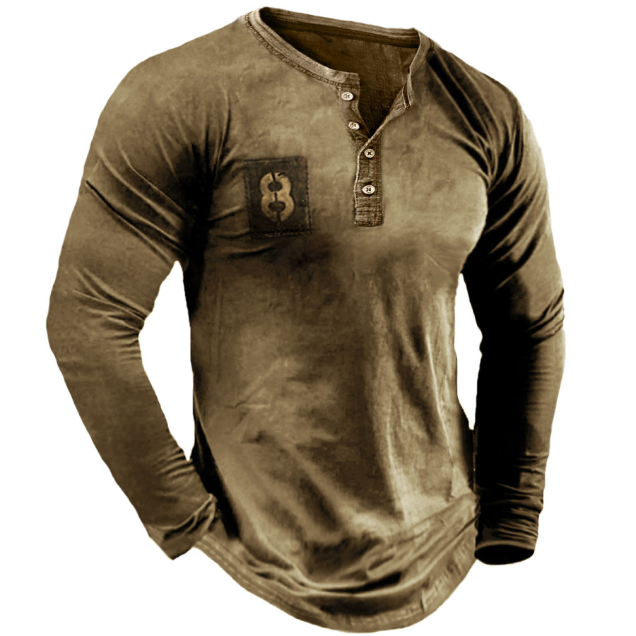 

Men's Retro Stressed Long-sleeved Round Neck T-shirt