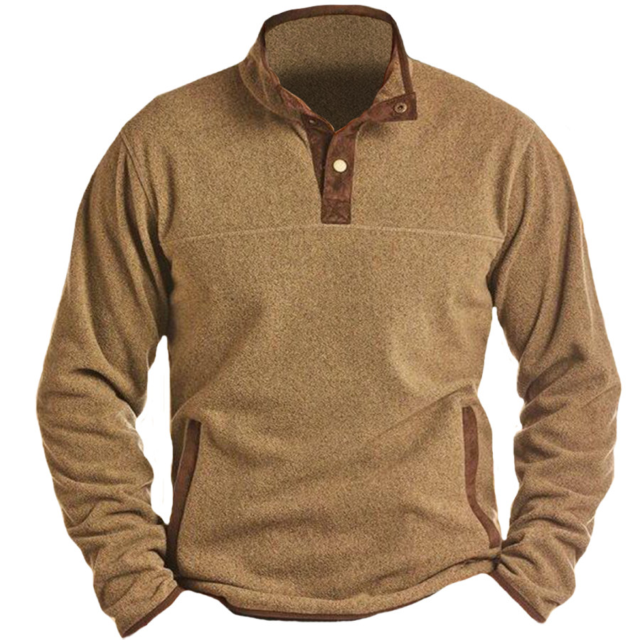 

Men's Retro Casual Stand Collar Pocket Long Sleeve Sweatshirt