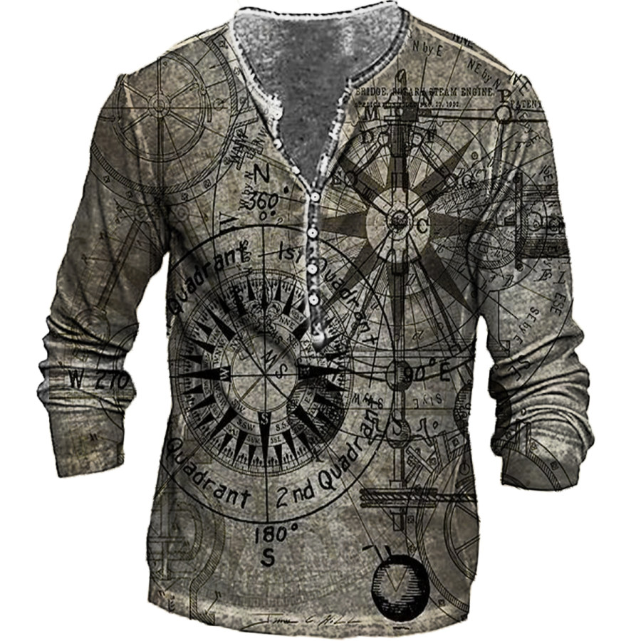 

Men's Vintage Distressed Nautical Compass Long Sleeve T-Shirt