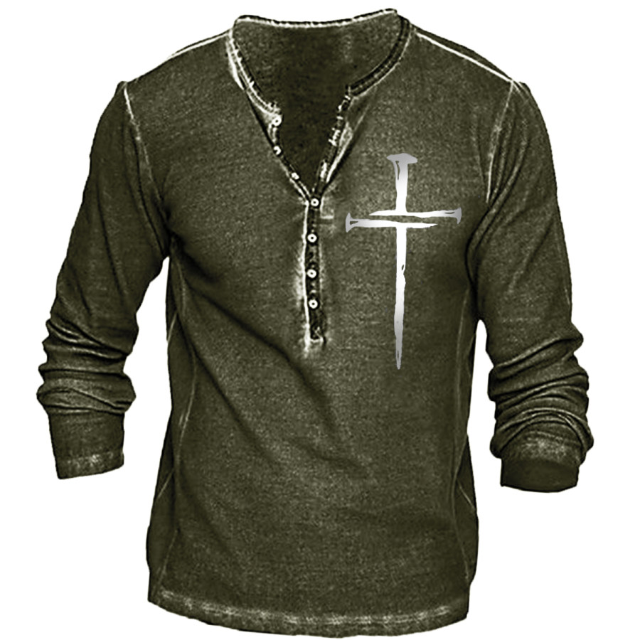 

Men's Vintage Distressed Cross Long Sleeve T-Shirt