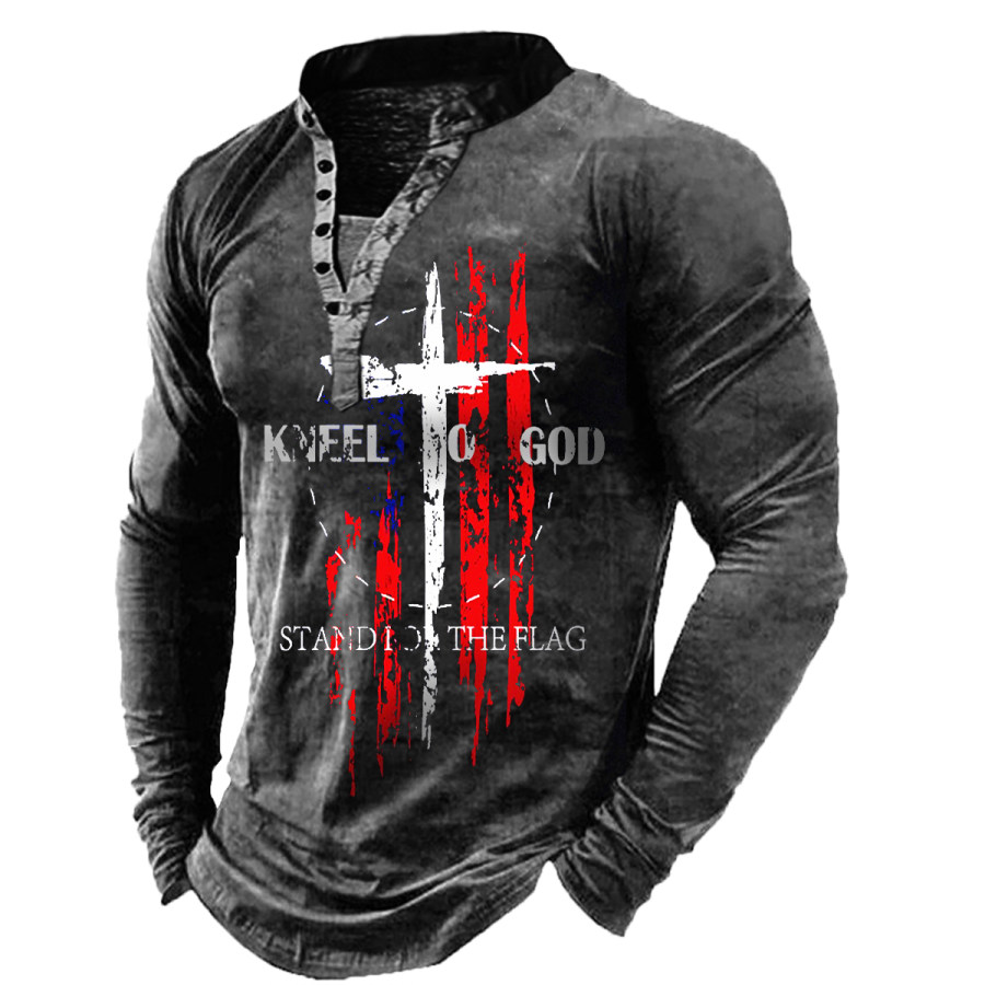 

Men's Vintage Cross American Flag Long Sleeve T-Shirt