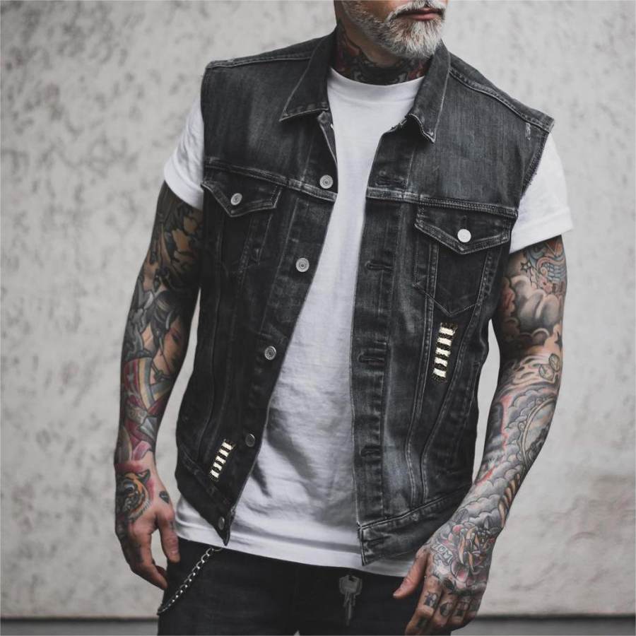 

Men's Retro Punk Skull Vest