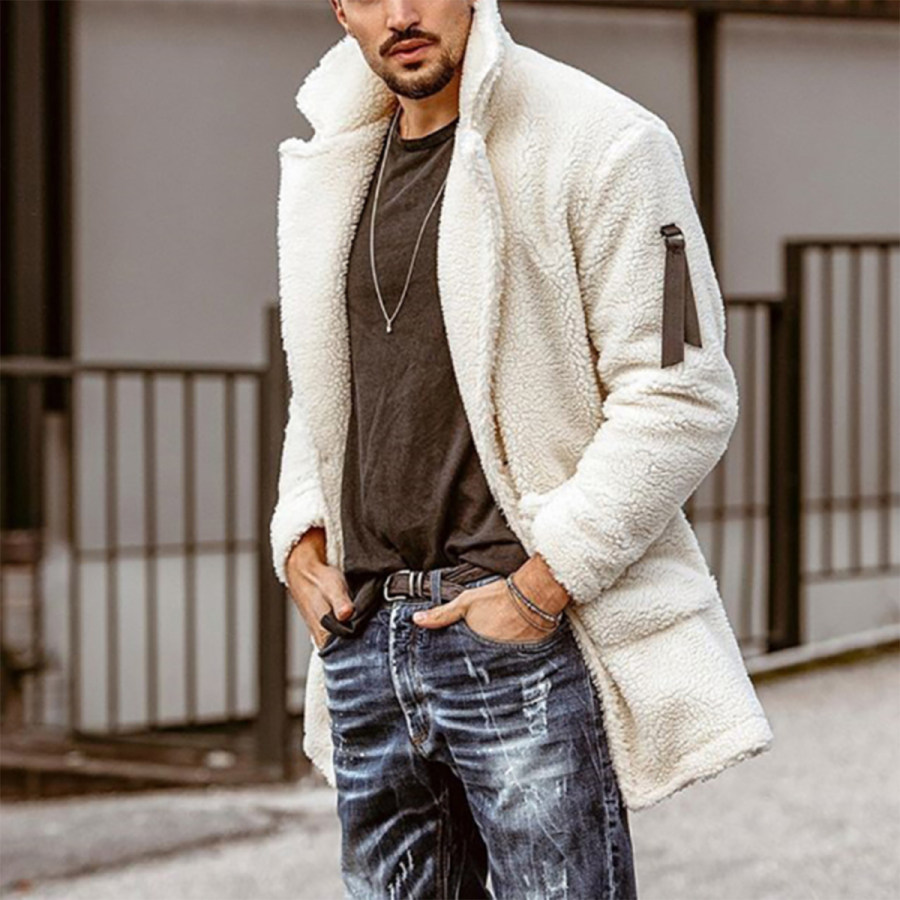 

Men's Vintage Plush Long Sleeve Trench Coat