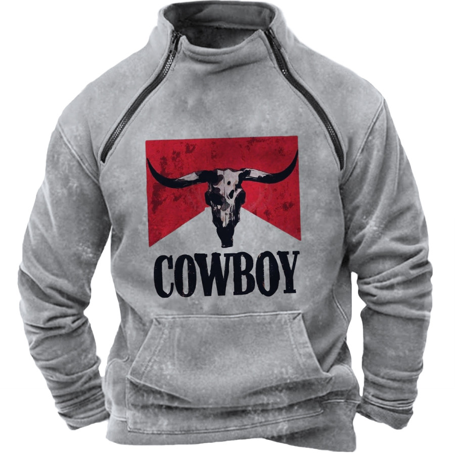 

Men's Vintage COWBOY Long Sleeve Pocket Sweatshirt