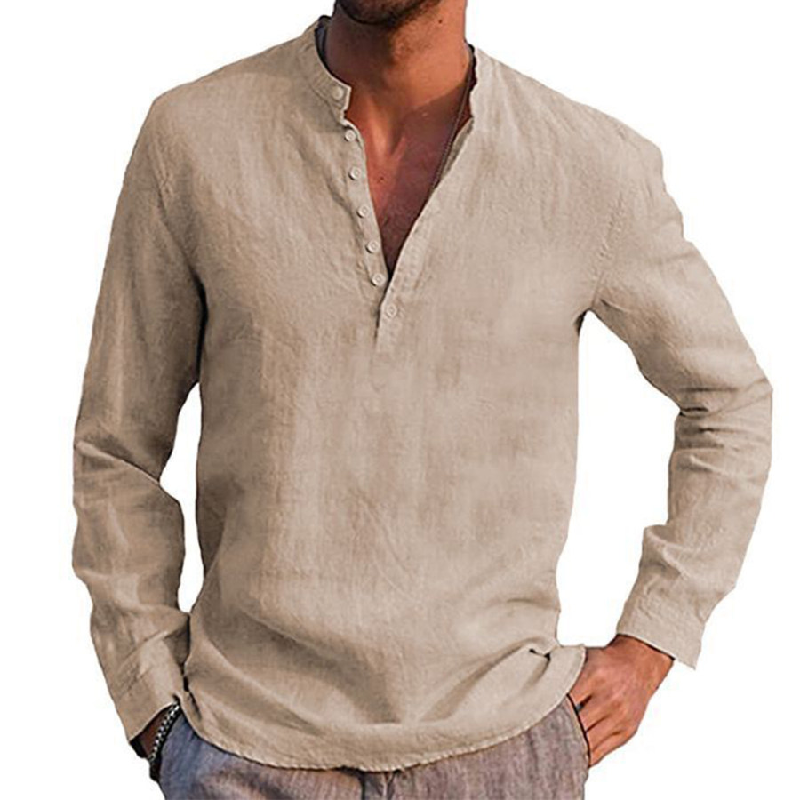 

Men's Solid Color Casual Long Sleeve Cotton Linen Shirt