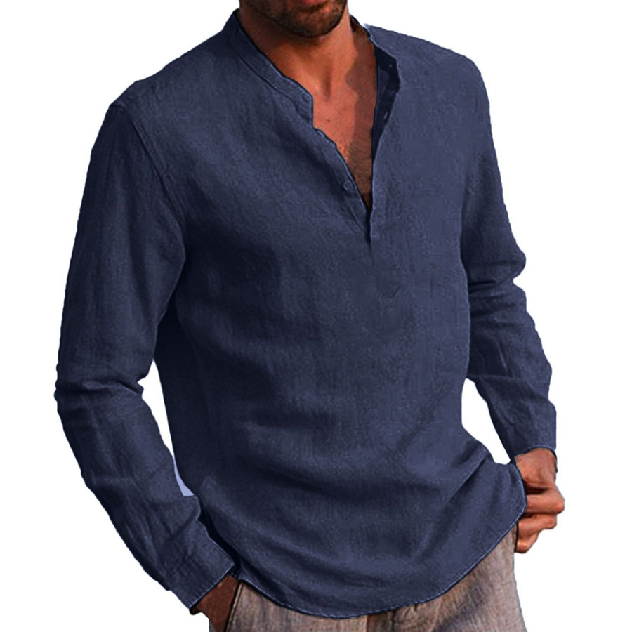 

Chemise Décontractée En Coton Et Lin à Manches Longues De Couleur Unie Pour Hommes