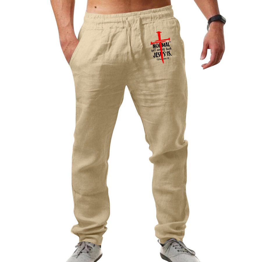 

Men's Jesus Cross Print Breathable Cotton Linen Loose Casual Sports Trousers