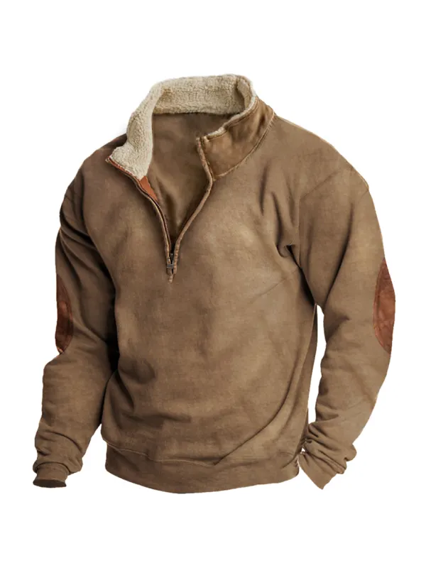 Men's Vintage Fleece Zipper Stand Collar Sweatshirt - Ootdmw.com 