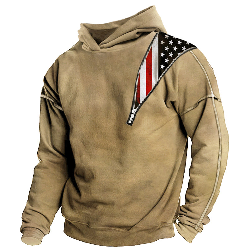 Men's Vintage American Flag Chic Hooded Long Sleeve Sweatshirt