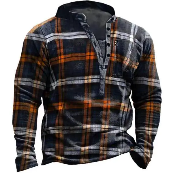 Men's Vintage Plaid Long Sleeve Sweatshirt - Kalesafe.com 