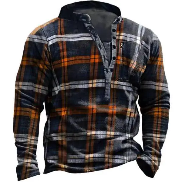 Men's Vintage Plaid Long Sleeve Sweatshirt - Chrisitina.com 