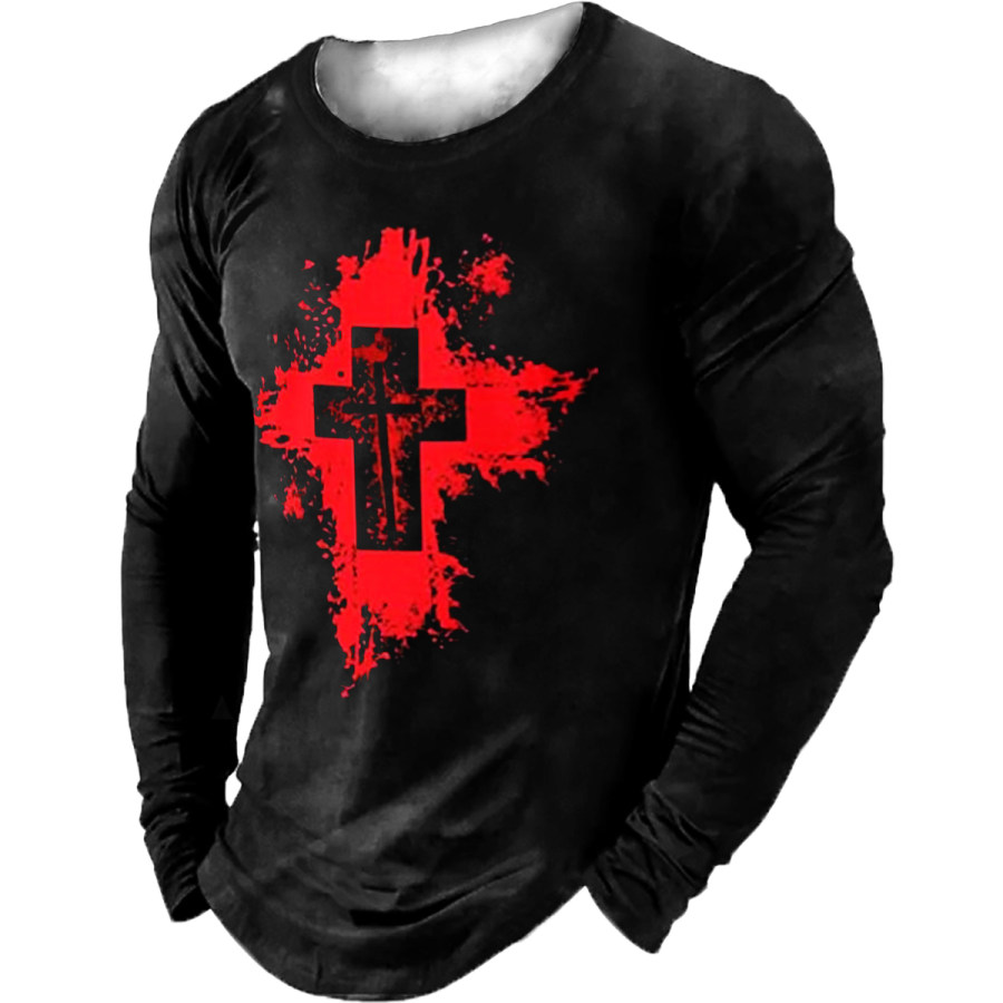 

Men's Vintage Cross Round Neck Long Sleeve T-Shirt