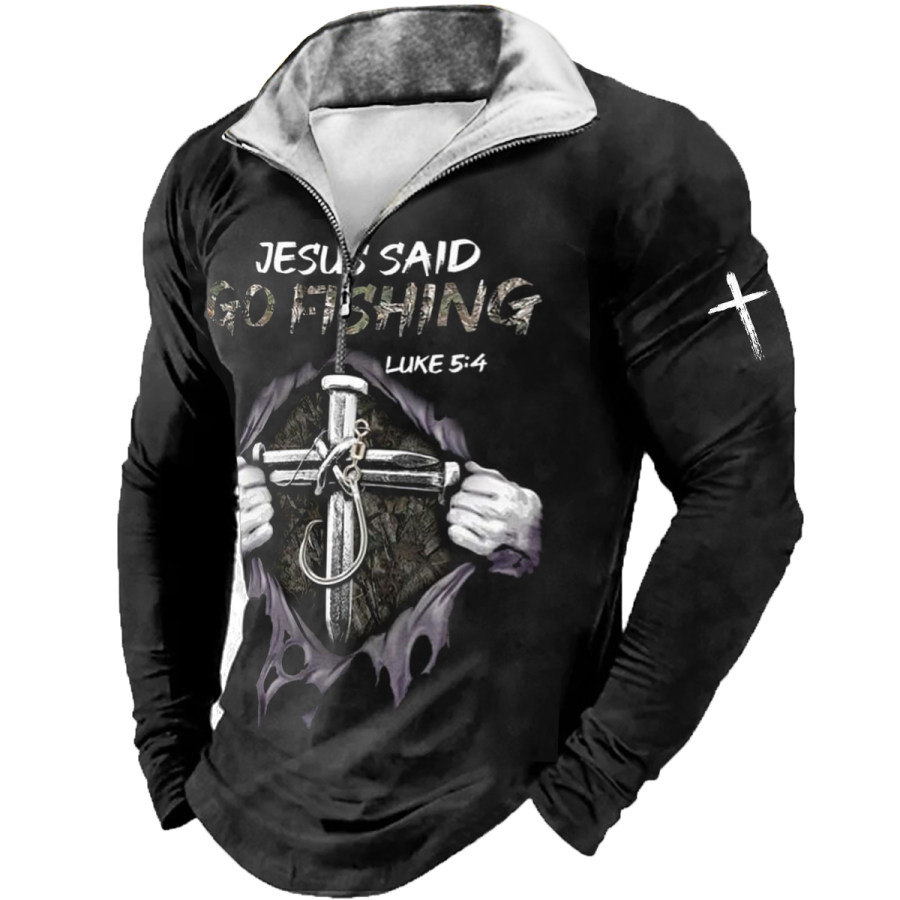 

Men's Vintage Cross Lapel Long Sleeve T-Shirt